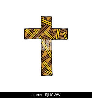 Kreuz des Herrn und Retters Jesus Christus mit interlacings, von Hand gezeichnet. Christliche und biblische Symbole. Stock Vektor