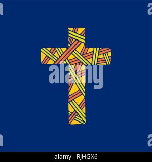 Kreuz des Herrn und Retters Jesus Christus mit interlacings, von Hand gezeichnet. Christliche und biblische Symbole. Stock Vektor