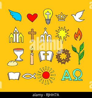 Christliche Symbole und Icons von Hand gezeichnet. Biblische Vector Illustration. Stock Vektor