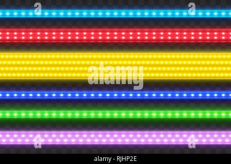 Realistische Nahtlose bunte Streifen Set Led. Dekoration beleuchtete Band. Stock Vektor