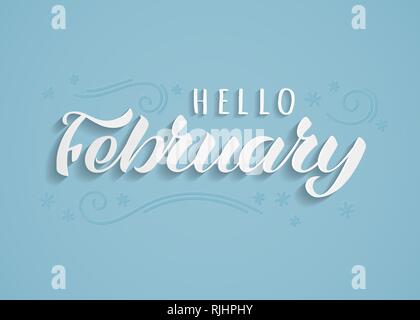 Hallo Februar hand gezeichnete Schrift mit Schatten. Inspirational winter Angebot. Motivierende drucken für Einladungen oder Grußkarten, Broschüren, Poster, Stock Vektor