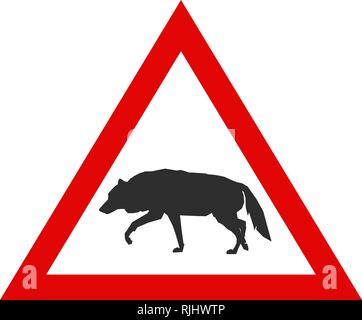Vector Illustration. Warnschild mit Silhouette von Wolf. Stock Vektor