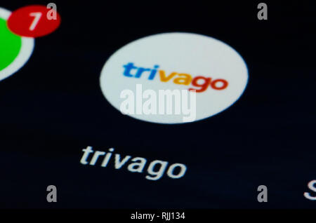 Trivago app, Deutscher transnationaler Unternehmen, spezialisiert auf Internet-Dienste und Produkte im Hotel Stockfoto