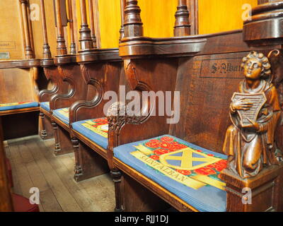 St. Albans Sitz im Kirchenchor St. Albans, Hertfordshire, Großbritannien Stockfoto