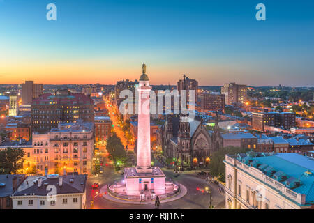 Baltimore, Maryland, USA Stadtbild am Mt. Vernon und dem Washington Monument. Stockfoto