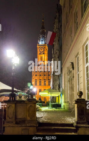 Ratusz, Rathaus, Renaissance, 1556, bei Schneewetter, Długi Targ, Langer Markt, Danzig, Polen Stockfoto