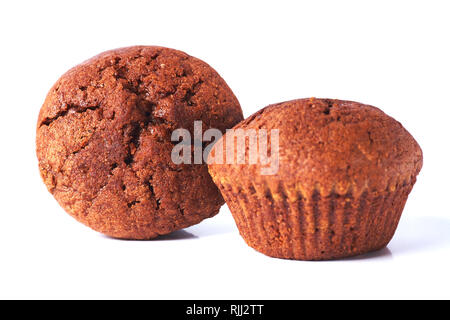 Eine chocolate Muffin mit dunklen Test auf einem weißen Hintergrund. Stockfoto