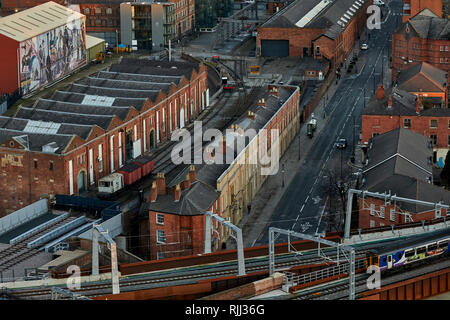 Wissenschaft und Industrie Museum MOSI, Liverpool Road, Bahnhofsgebäude, und 1830 Lager home der weltweit ersten Inter-city passenger Railway Stockfoto