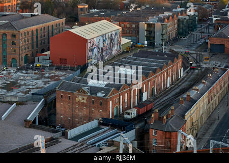 Wissenschaft und Industrie Museum MOSI, Liverpool Road, Bahnhofsgebäude, und 1830 Lager home der weltweit ersten Inter-city passenger Railway Stockfoto