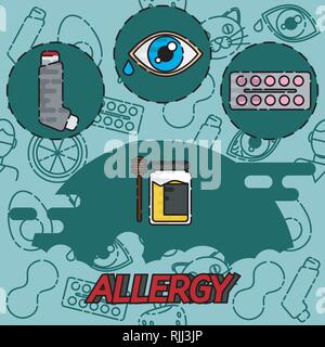 Allergie flachbild Konzept Symbole. Design gesetzt. Vector Illustration, EPS 10. Stock Vektor