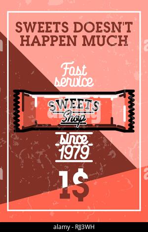 Farbe vintage Süßigkeiten Shop Banner. Desserts und süße Shop. Vector Illustration. Stock Vektor