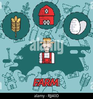 Bauernhof flachbild Konzept Symbole mit, der Ausrüstung und anderen Objekten. Vector Illustration. Stock Vektor