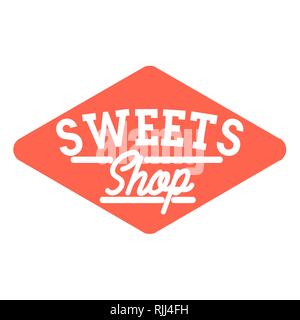 Farbe vintage Süßigkeiten Shop Emblem. Desserts und süße Shop. Vector Illustration. Stock Vektor