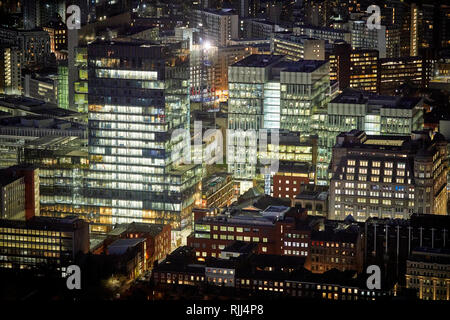 Ansicht von Süden Turm von Deansgate Platz nach unten an der Manchester City Center Skyline bei Spinningfileds Bereich suchen Stockfoto