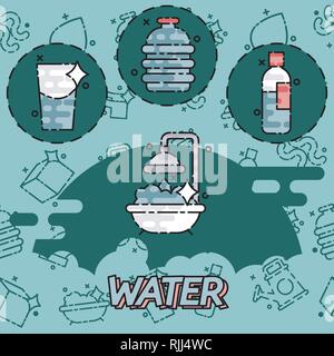 Wasser flach Konzept Symbole. Vector Illustration, EPS 10. Stock Vektor