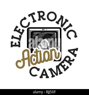 Farbe vintage elektronische Gadgets Emblem. Vector Illustration, EPS 10. Stock Vektor