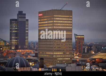 Blick von 125 Deansgate Blick über die Arndlae Tower und der Coop Bereich Stockfoto