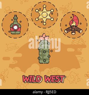 Wild West flachbild Konzept Symbole. Vector Illustration, EPS 10. Stock Vektor