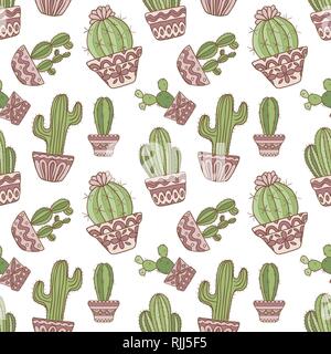 Vector Farbe nahtlose Muster. Hand Skizze gezeichnet, Vektor Cactus Set. Flora exotische Abbildung, Pflanzen, Natur Elemente Stock Vektor