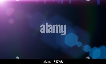 Abstrakte lila lens flare Effekt overlay Textur mit bokeh Effekte und leichte Streifen auf schwarzem Hintergrund Stockfoto