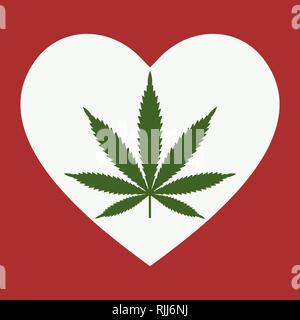 Herz mit Cannabis leaf im Inneren. Marihuana Herz. Isolierte Vector Illustration Stock Vektor