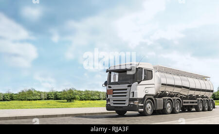 Tank Lkw fahren auf der Landstraße, schönen sonnigen Tag, 3D-Rendering Stockfoto