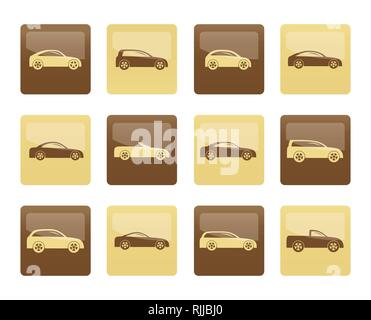 Verschiedene Arten von Autos Symbole über braunen Hintergrund - Vektor Icon Set Stock Vektor