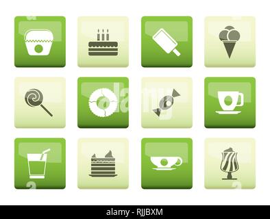 Süße Speisen und Süßwaren Symbole über grüne Hintergrund - Vektor Icon Set Stock Vektor