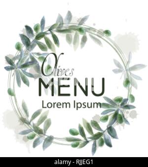 Blätter Kranz Frame Vector Aquarell. Wild green card Dekoration Stock Vektor