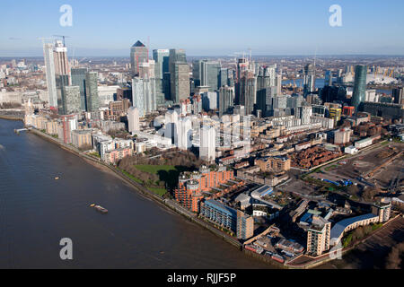 Canary Wharf Financial District aus der Luft. Stockfoto