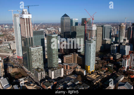 Canary Wharf Financial District aus der Luft. Stockfoto