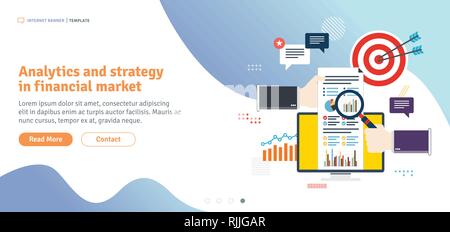 Analyse und Strategie im Finanzmarkt. Teamarbeit und Erfolg im Geschäft. In flachen Design für Web Banner Vorlage oder infografik in vect Stock Vektor