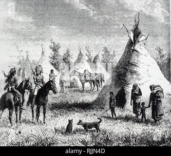 Eine Gravur, Sioux Dorf. Vom 19. Jahrhundert Stockfoto