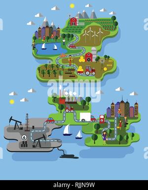 Stadt Hof und Gewinnung von Öl Stock Vektor