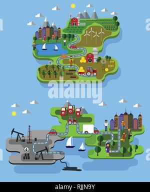 Stadt Hof und Gewinnung von Öl Stock Vektor