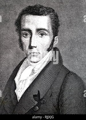 Ein Kupferstich, Joseph von Fraunhofer (1787-1826), ein Deutscher Physiker, die das Spektrum entwickelt und kartiert die Linien des solaren Spektrums (Fraunhofer Linien). Vom 19. Jahrhundert Stockfoto