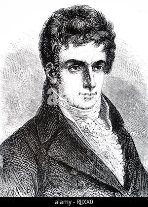 Zeichnung von Robert Fulton (1765-1815), amerikanischer Ingenieur und Erfinder, wird häufig mit der Entwicklung einer kommerziell erfolgreiche Steamboat gutgeschrieben Stockfoto