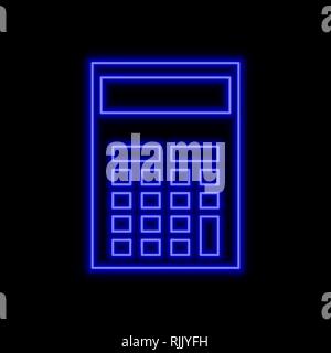 Taschenrechner Leuchtreklame. Hell leuchtende Symbol auf schwarzem Hintergrund. Neon Symbol Stil. Stock Vektor