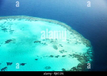 Malediven Atoll und Coral Reef, Luftaufnahme, Malediven, Asien Stockfoto