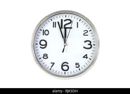 Zeit pünktlich Sekunde Minute Stunde. Große Uhr auf weißem Hintergrund. Der Begriff der Zeit. Stockfoto