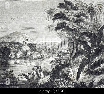 Ein kupferstich mit der Darstellung eines jamaikanischen Zuckerrohrplantage während der Zucker Boom. Afrikanische Sklaven Zuckerrohr für Ihre britischen Eigentümer geerntet. Vom 19. Jahrhundert Stockfoto