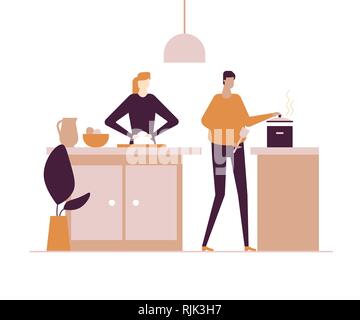 Familie kochen - flaches design Stil bunte Illustration Stock Vektor