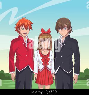 Anime Manga Gruppe Stock Vektor