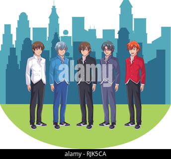 Anime Manga Gruppe Stock Vektor
