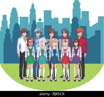 Anime Manga Gruppe Stock Vektor
