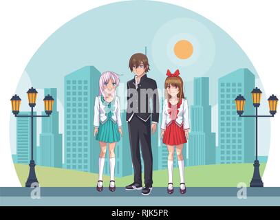 Anime Manga Gruppe Stock Vektor
