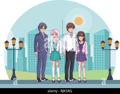 Anime Manga Gruppe Stock Vektor