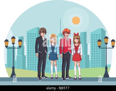 Anime Manga Gruppe Stock Vektor