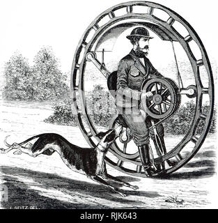 Eine Gravur der Darstellung Hemmings' Einrad Fahren (oder Fliegen Yankee Velocipede) ein Hand-angetriebene Monowheel. Von Richard C. Hemmings von New York entwickelt. Vom 19. Jahrhundert Stockfoto