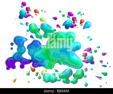 Abstrakte farbige Flüssigkeit oder Tinte auf weißem Hintergrund. 3D-Darstellung Stockfoto